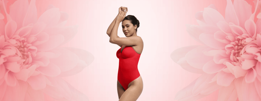 Red Front Zip Thong Bodysuit for women