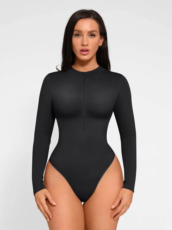 Seamless Long Sleeve Bodysuit with Zipper Sleek Stylish Fit