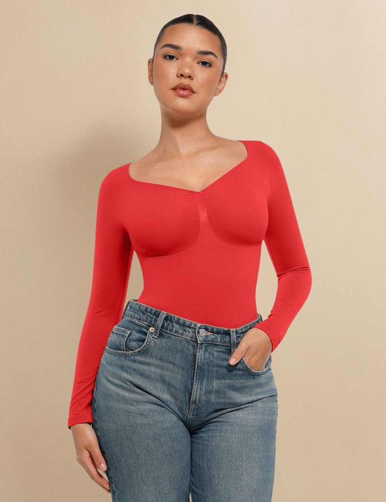 womens red bodysuit
