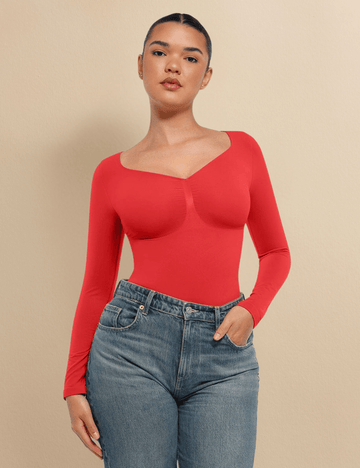 womens red bodysuit